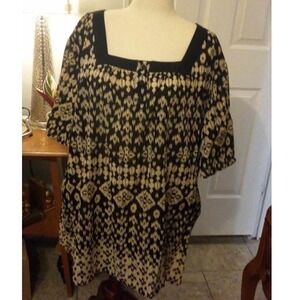 Liz & Me Plus Size‎ 5X Black Beige Ikat Print Square Neck Tunic Top